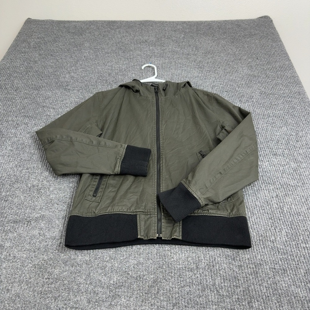 Uniqlo Jacket Men L Green Coated Cotton Hooded Full Zip Bomber Casual Streetwear